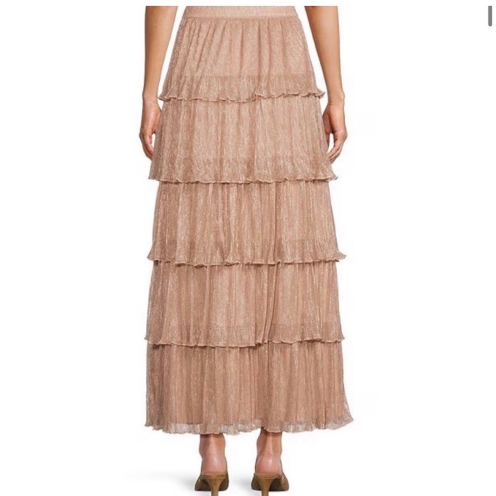 NWT A loves A chiffon Shimmer Rose Gold Tiered Maxi Skirt. Sz XL